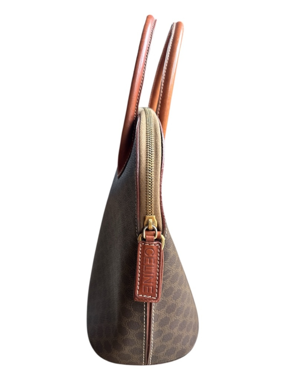 CELINE Set Macadame Dome Bag Satchel & Coin Purse VTG + COA Brown Luxury 10x12x5 - Picture 7 of 16